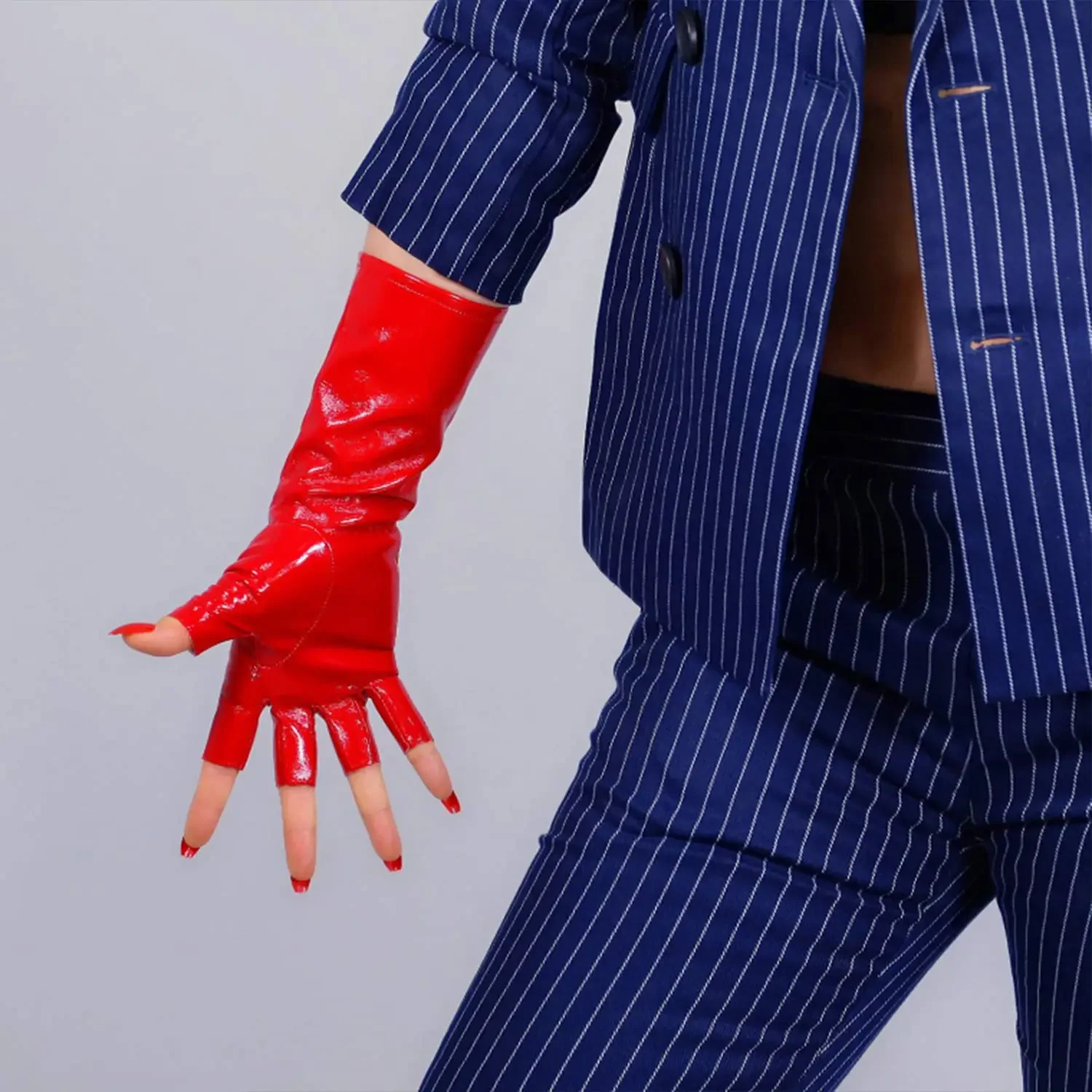Patent Leather Shine - Luvas Longas Femininas Vermelhas Brilhantes de